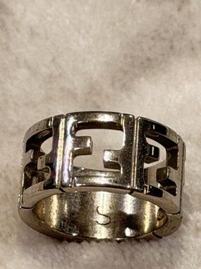 Fendi Forever FF Logo Ring Silver Tone Size S Made in Italy Authentic Designer J